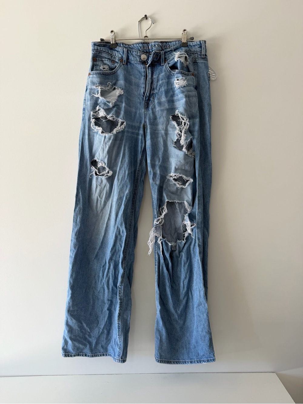 American Eagle Outfitters Light Blue Distressed Wide-Leg Jeans skater